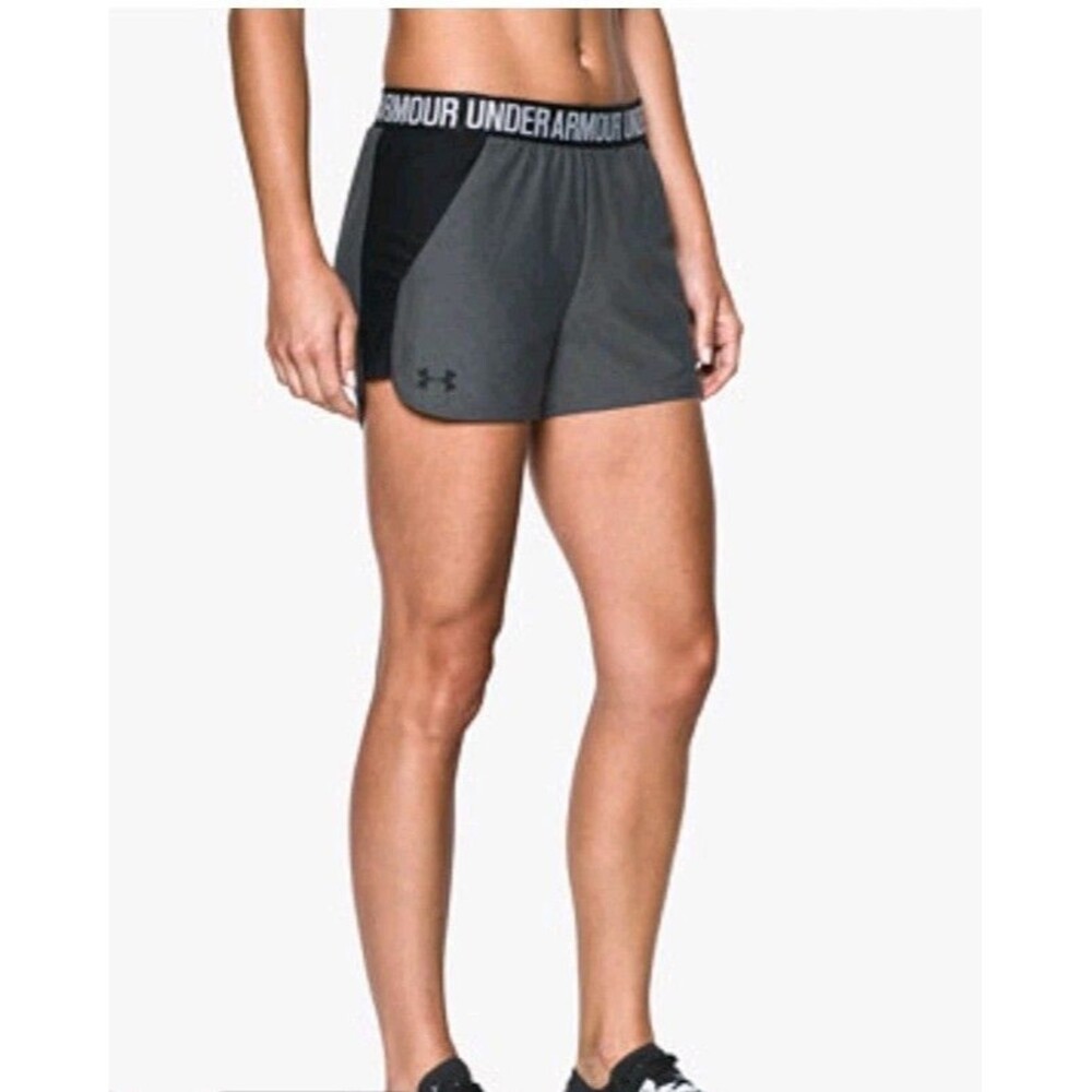 Under Armour Play Up 2.0 Athletic Shorts Grey Black Logo Waistband Womens Medium